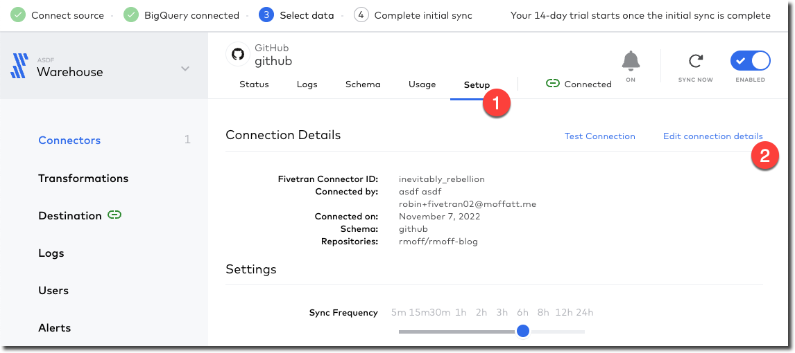 Fivetran - Connection details